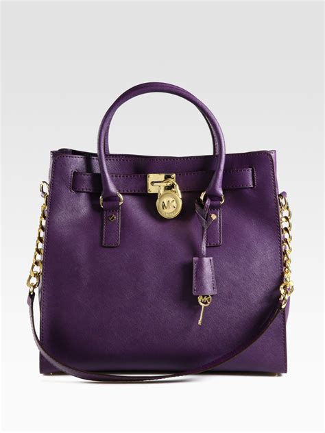 michael kors hamilton tote purple|Michael Kors large satchel handbag.